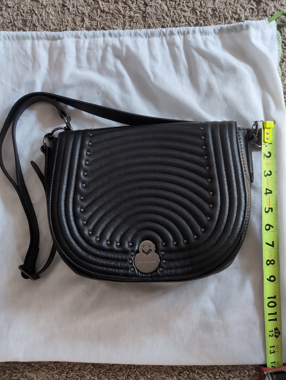 Longchamp Cavalcade Black Quilted Studded Crossbody Bag - Picture 10 of 14